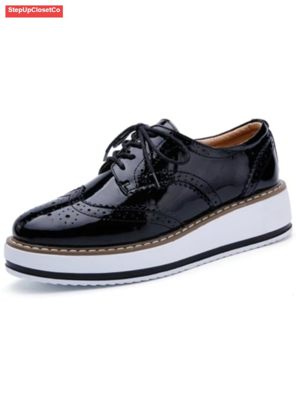 DADAWEN Women's Platform Lace-Up Wingtips Square Toe Oxfords Shoe